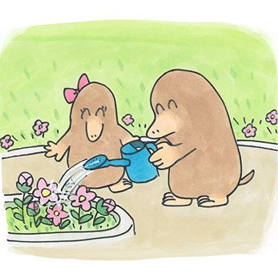 花の手入れをするもぐら