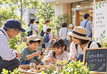 地域の中で世代をこえて交流する人たち